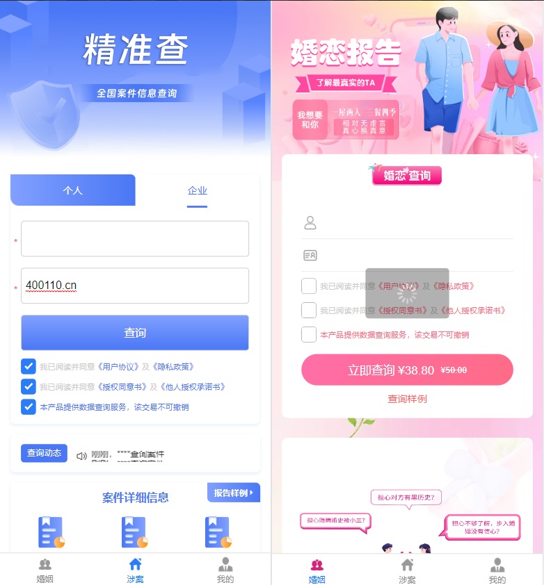 婚姻查询系统、个人企业案件涉诉案底查询系统网站源码