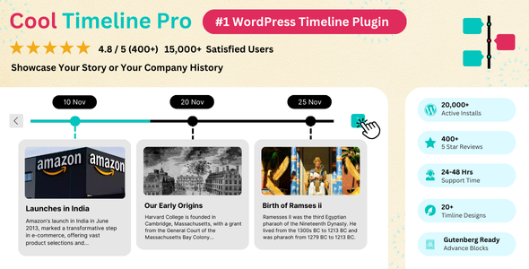 wp插件:Cool Timeline Pro v4.8.9 — 适用于 WordPress 的水平和垂直时间轴插件（无限制版）