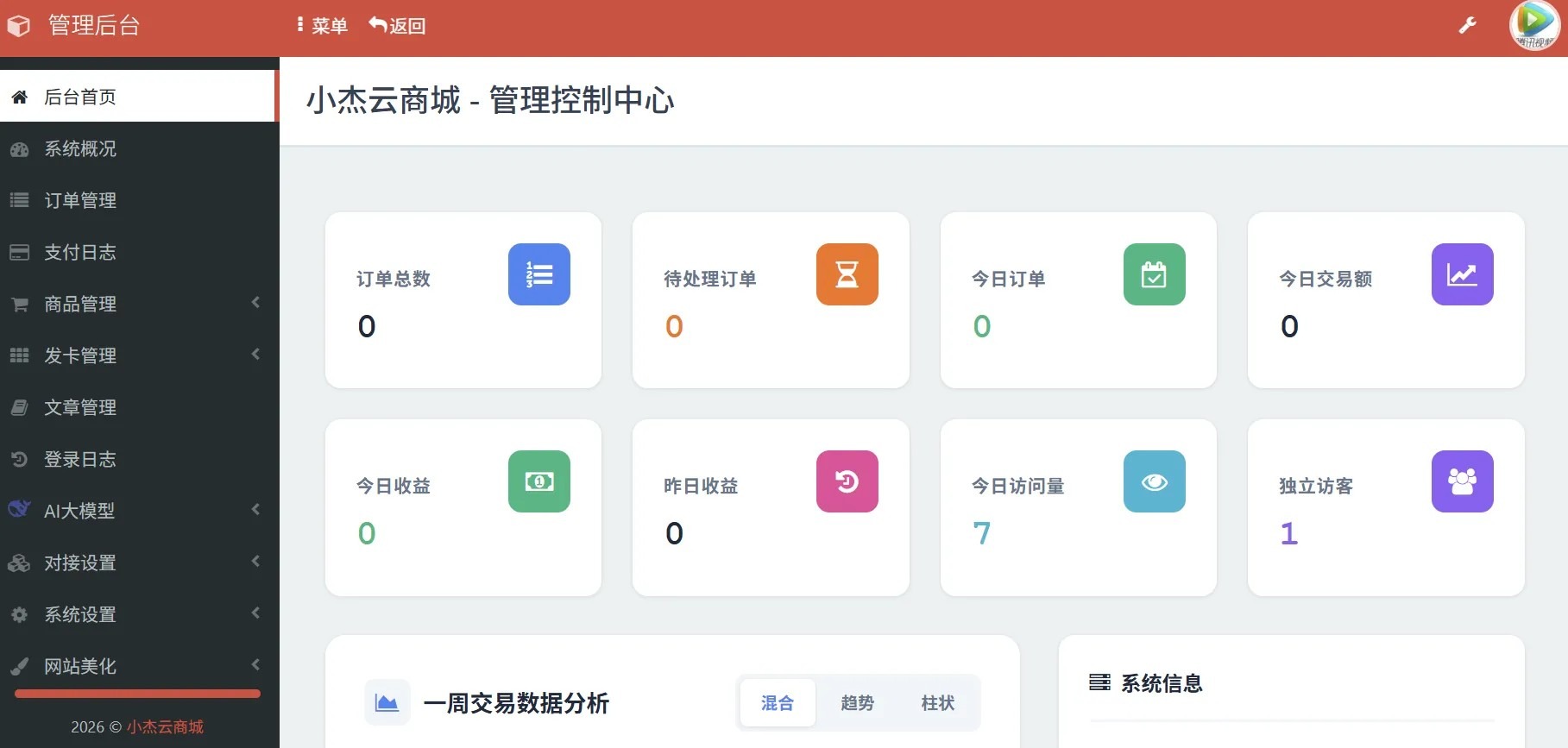 小杰云商城系统源码 完整版 全开源
